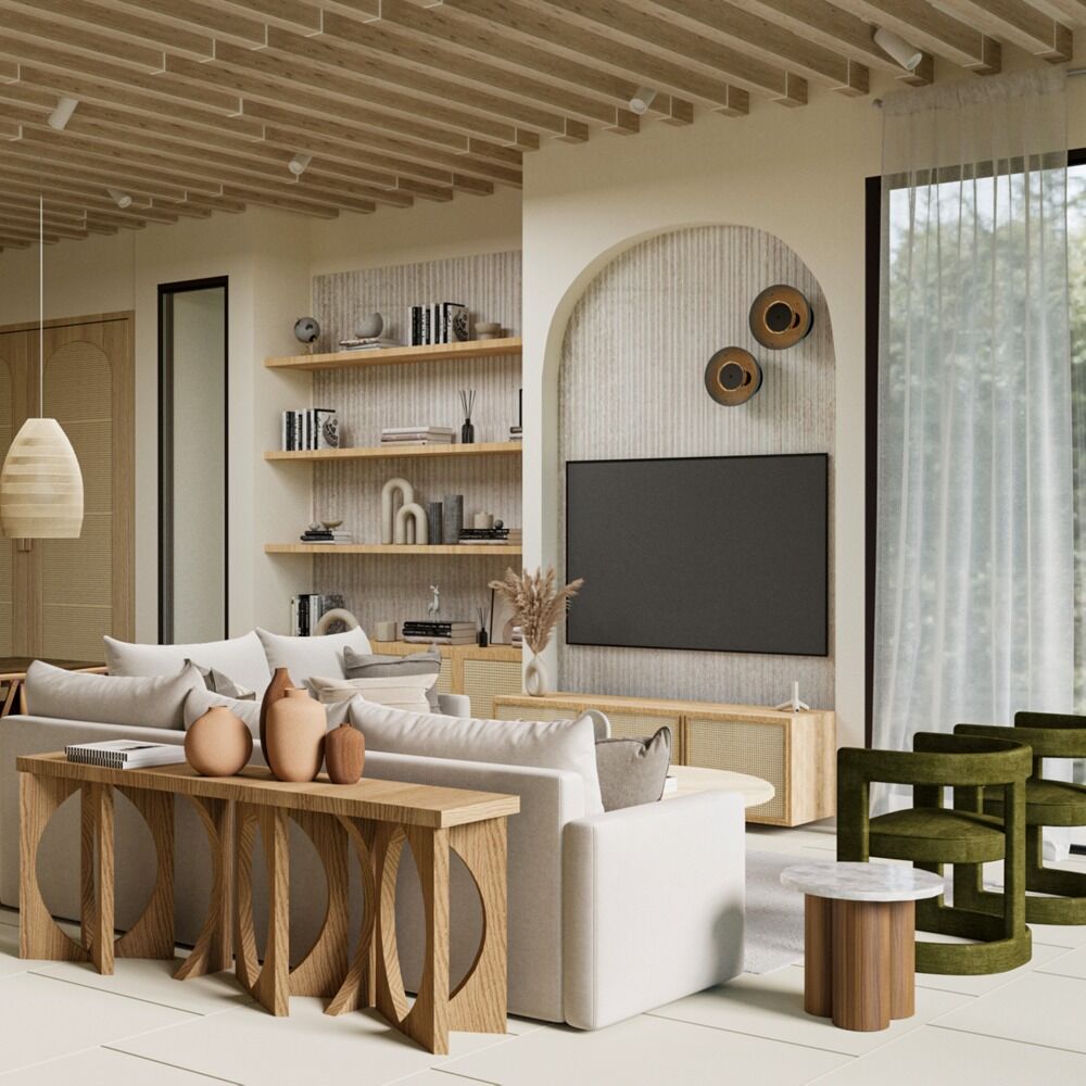 Bespoke villa lounge: commercial interior design by Studio G for a luxury sustainable villas and restaurant, Cyprus