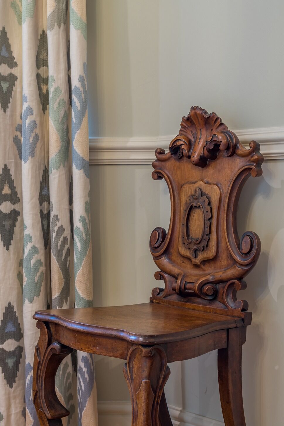 Curtain Fabric detail: residential interior design by Studio G for a English country style home in Cobham, Surrey