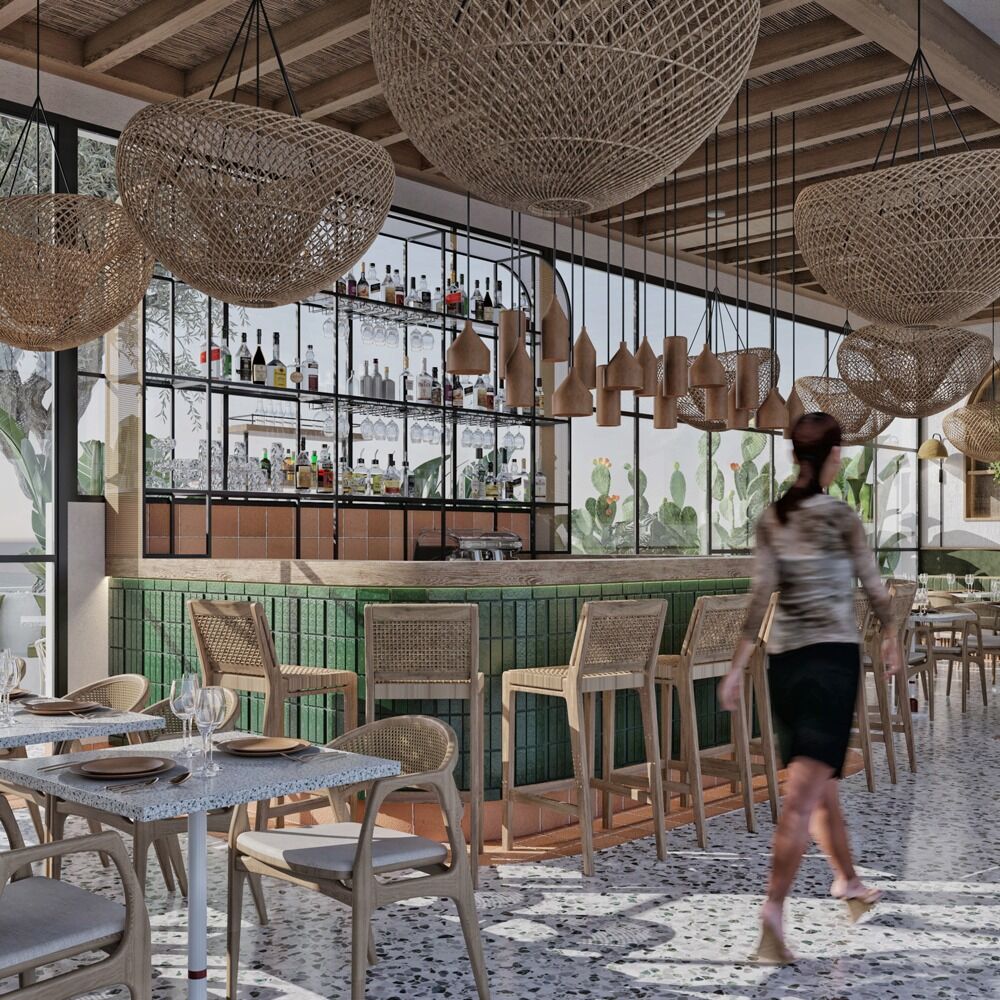 Tapas restaurant bar side: commercial interior design by Studio G for a luxury sustainable villas and restaurant, Cyprus