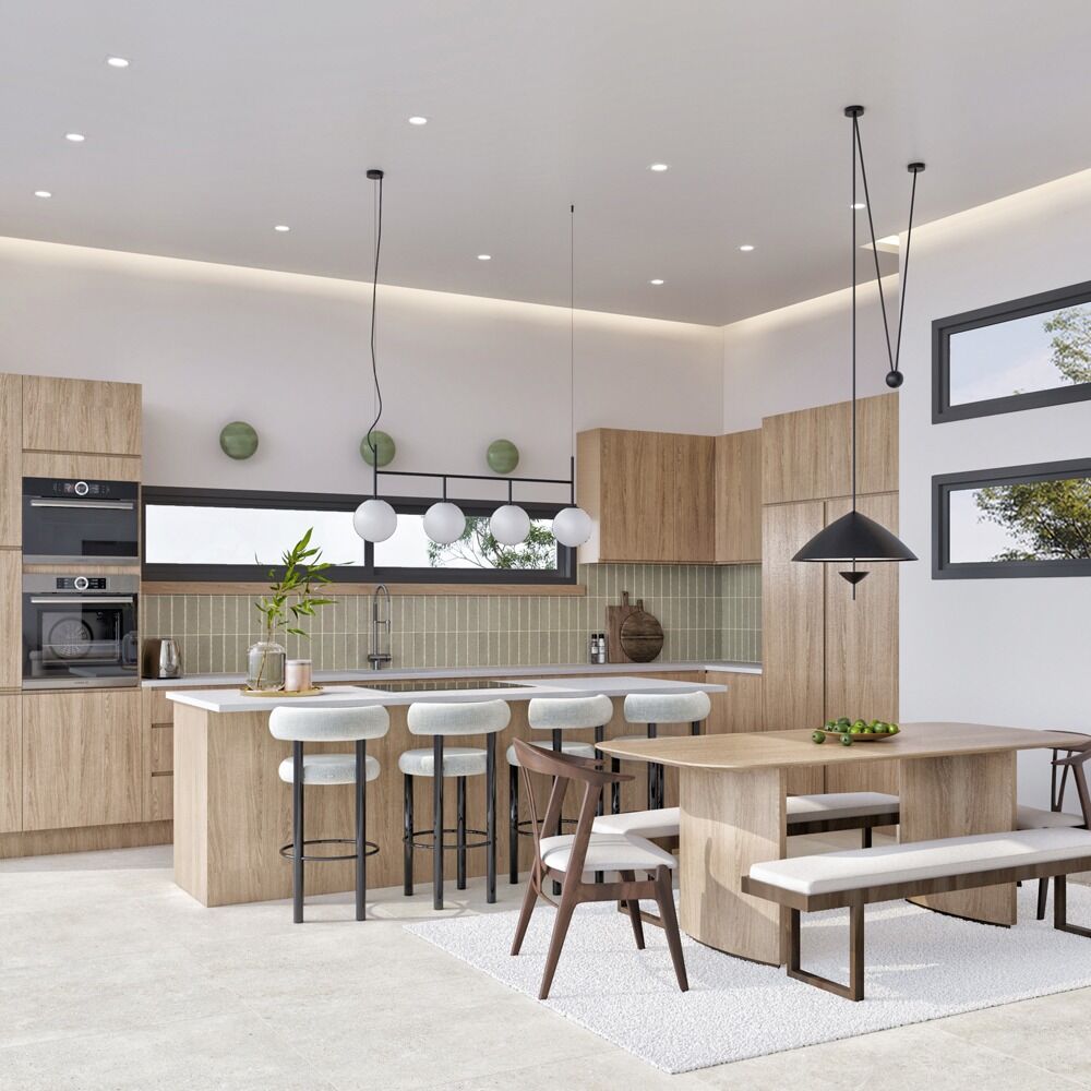 Bespoke villa kitchen design: commercial interior design by Studio G for a luxury sustainable villas and restaurant, Cyprus