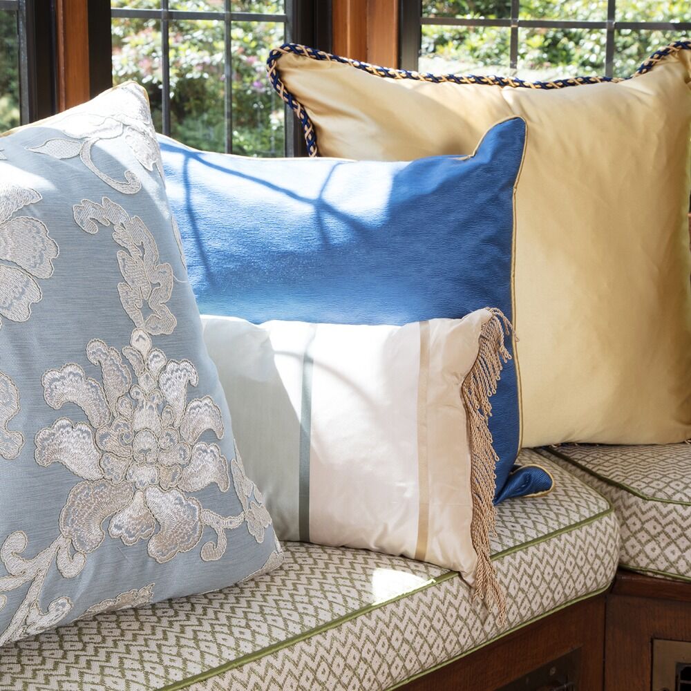 Handmade cushions: residential interior design by Studio G for a Arts and Crafts residence in Esher, Surrey