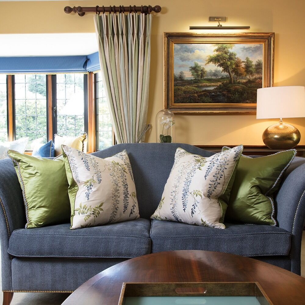 Bespoke sofa fabrics: residential interior design by Studio G for a Arts and Crafts residence in Esher, Surrey