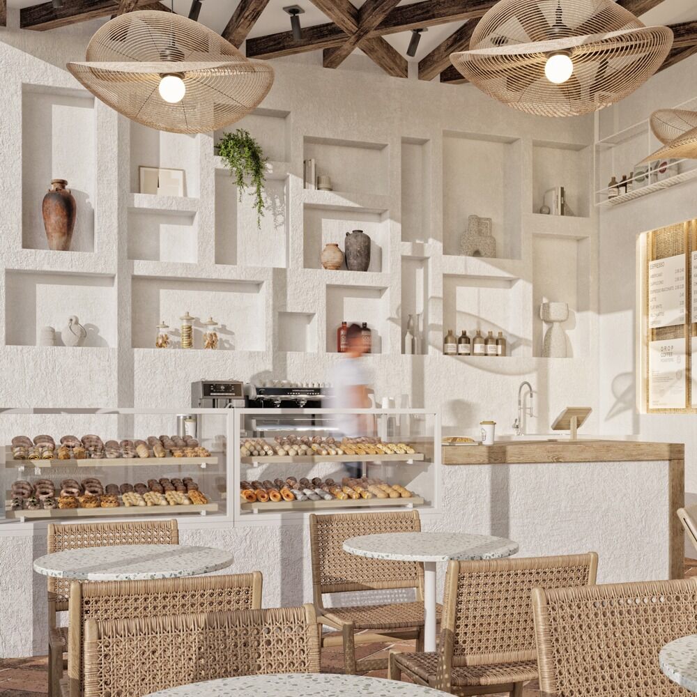 Cafe interior design: commercial interior design by Studio G for a luxury sustainable villas and restaurant, Cyprus