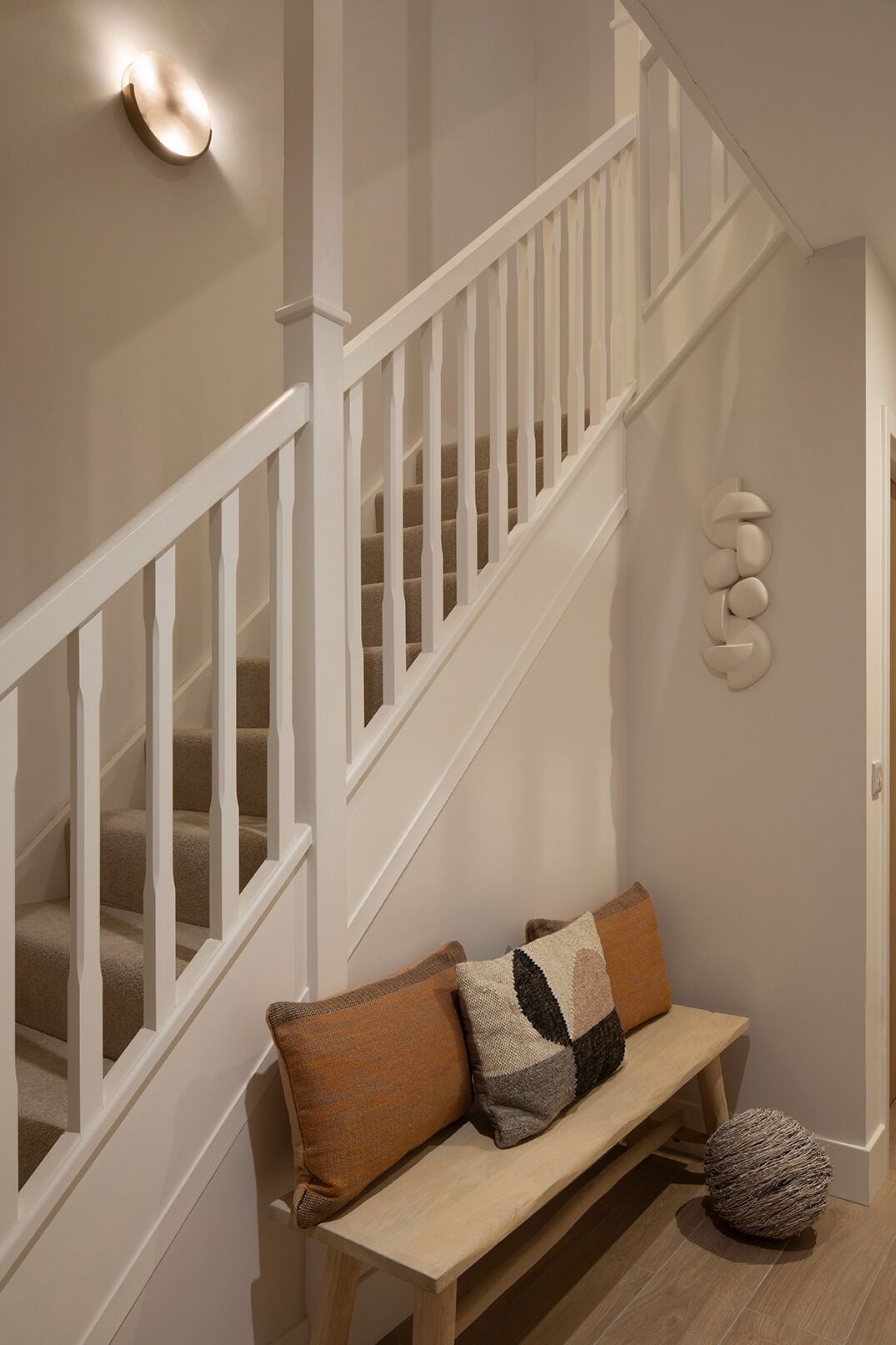 Staircase: residential interior design by Studio G for a Frankum Mews townhouse show home, North London