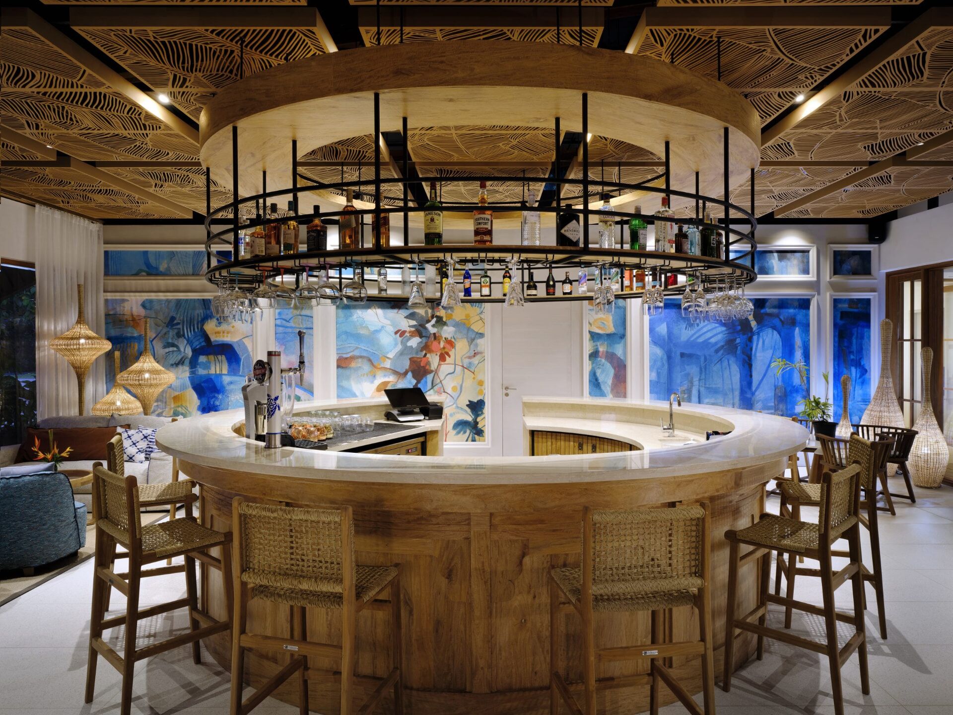 Bar centre: commercial interior design by Studio G for a luxury beach resort, Seychelles