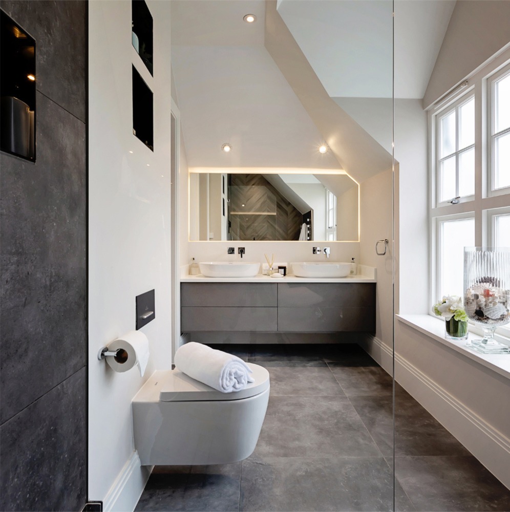 Interior designed shower room: residential interior design by Studio G for a New England style home in Surrey