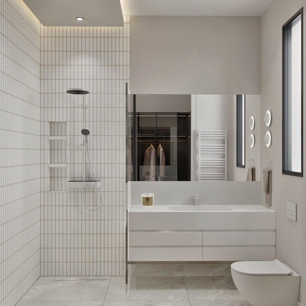 Bespoke villa bathroom design: commercial interior design by Studio G for a luxury sustainable villas and restaurant, Cyprus
