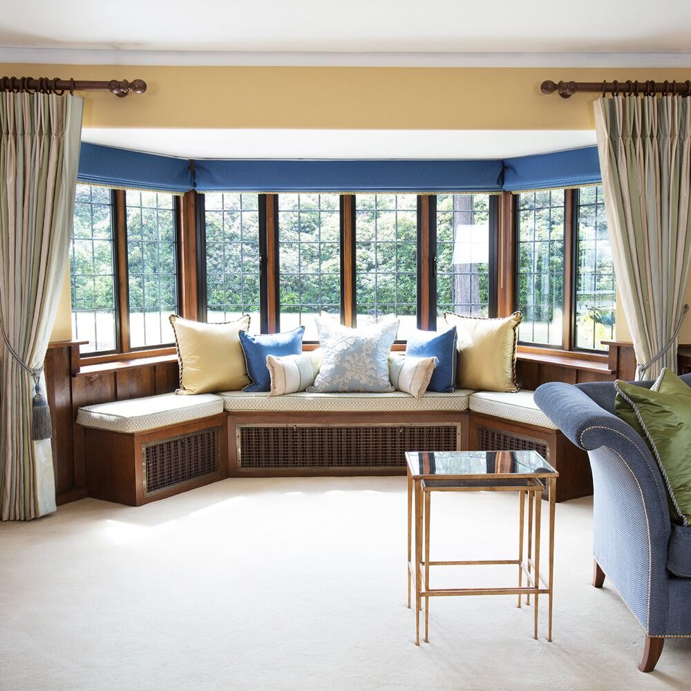 Bespoke window seating: residential interior design by Studio G for a Arts and Crafts residence in Esher, Surrey